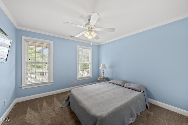 2027 River Grove Ln, Knightdale, NC 27545 - bedroom featuring carpet, multiple windows, ornamental molding, and a ceiling fan