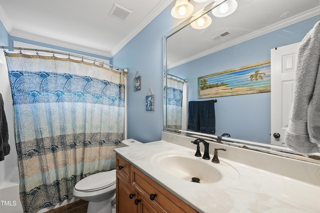 2027 River Grove Ln, Knightdale, NC 27545 - bathroom featuring vanity, ornamental molding, and shower / bathtub combination with curtain