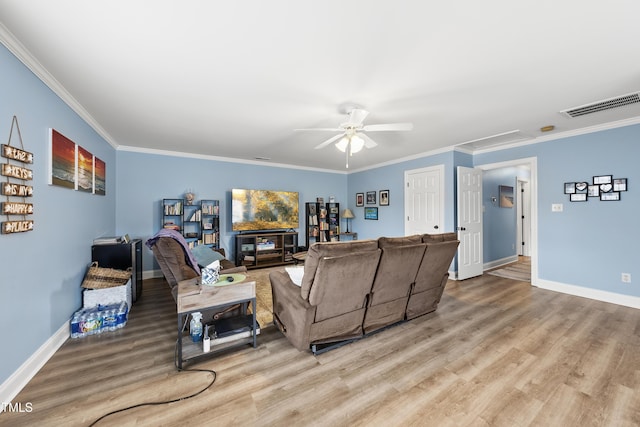 2027 River Grove Ln, Knightdale, NC 27545 - living area with ceiling fan, wood finished floors, crown molding, and attic access
