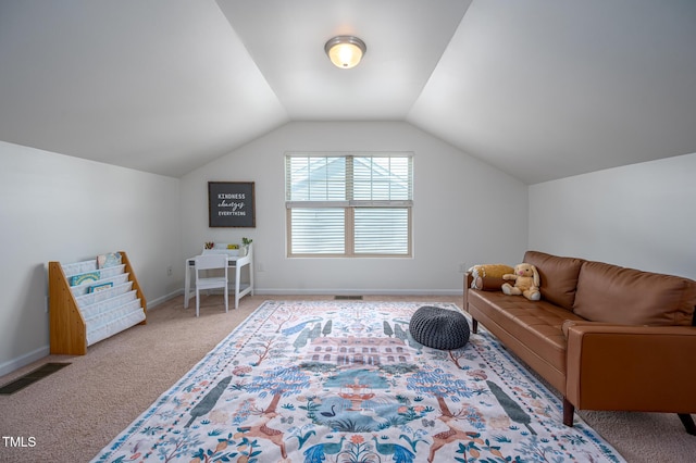 2007 October Dr, Durham, NC 27703 - living area featuring carpet and vaulted ceiling