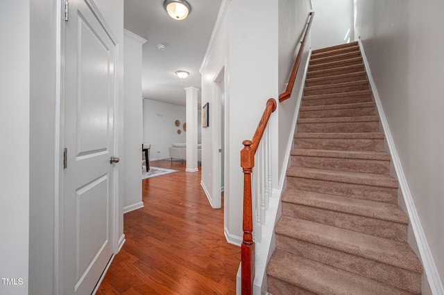 2007 October Dr, Durham, NC 27703 - stairs with wood finished floors and ornate columns