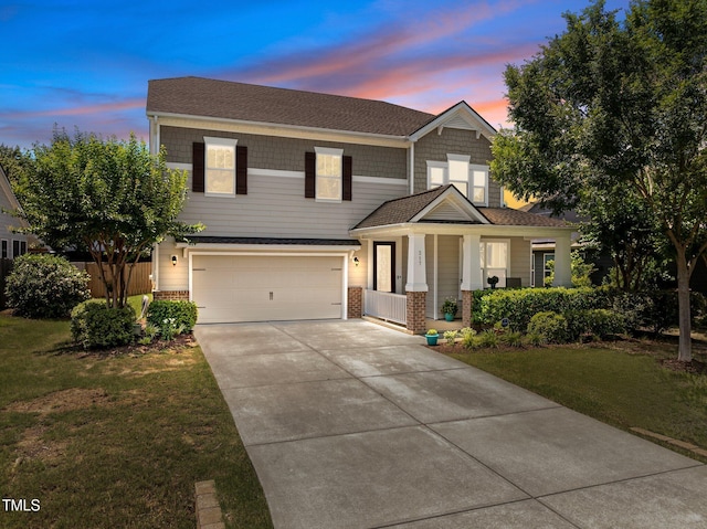 317 Striped Maple Ct, Apex, NC 27539 - craftsman-style house featuring a porch, a garage, driveway, and brick siding
