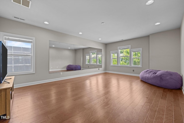 317 Striped Maple Ct, Apex, NC 27539 - workout room with wood finished floors and recessed lighting