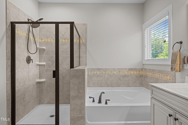 317 Striped Maple Ct, Apex, NC 27539 - bathroom featuring a bath, vanity, and a stall shower