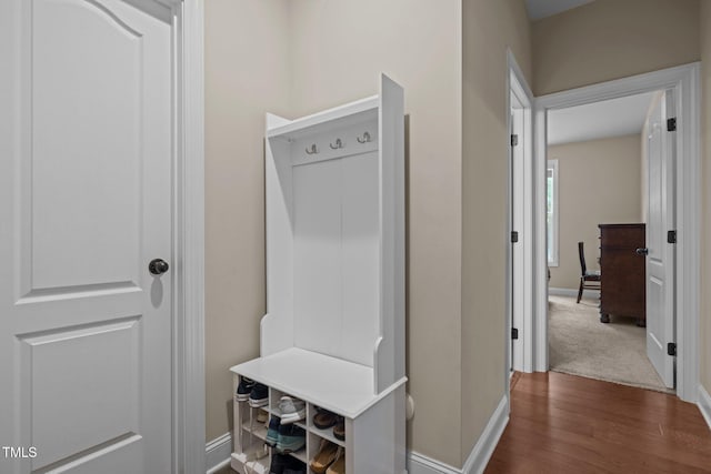 317 Striped Maple Ct, Apex, NC 27539 - mudroom with dark wood-style floors and baseboards