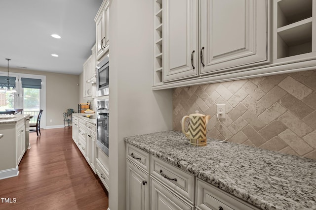 317 Striped Maple Ct, Apex, NC 27539 - kitchen with open shelves, decorative backsplash, stainless steel appliances, white cabinets, and recessed lighting