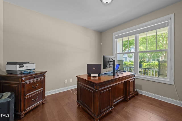 317 Striped Maple Ct, Apex, NC 27539 - home office featuring baseboards and dark wood-type flooring