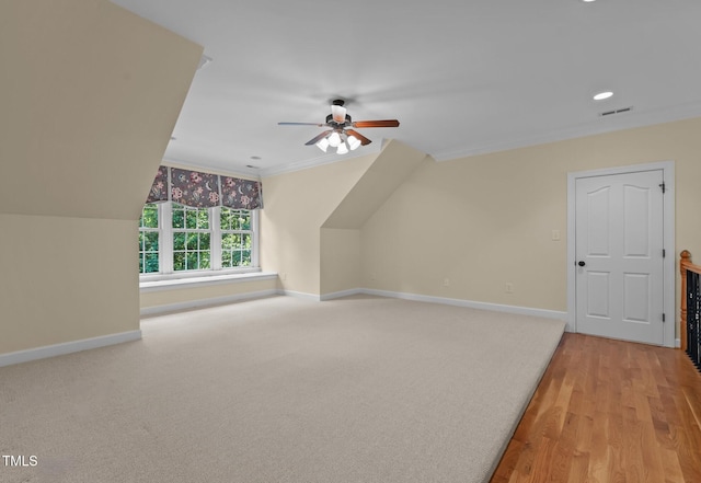 1028 Harpers Ridge Ct, Wake Forest, NC 27587 - additional living space featuring a ceiling fan, recessed lighting, light wood-style flooring, and lofted ceiling