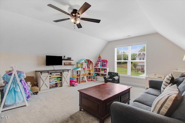 282 Brodie Rose Landing Way, Smithfield, NC 27577 - playroom featuring carpet, a ceiling fan, and vaulted ceiling