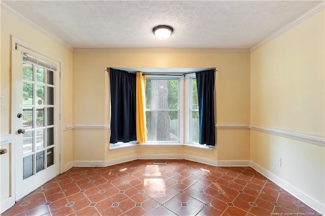 1612 Hennessy Pl, Fayetteville, NC 28303 - spare room with a textured ceiling, ornamental molding, and tile patterned flooring