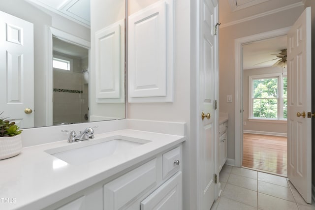 500 Walcott Way, Cary, NC 27519 - bathroom featuring vanity, tile patterned flooring, and tiled shower