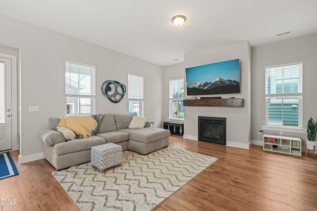 1006 Whistler St, Durham, NC 27713 - living area with wood finished floors and a glass covered fireplace
