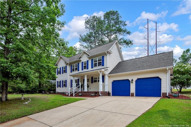 4010 Arcadia Ct, Fayetteville, NC 28311 - view of front of property with a porch, an attached garage, concrete driveway, a front yard, and a shingled roof