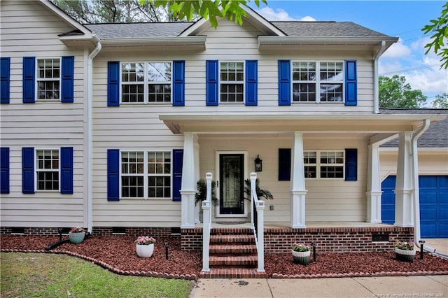 4010 Arcadia Ct, Fayetteville, NC 28311 - view of front of house featuring covered porch, crawl space, a garage, and a shingled roof