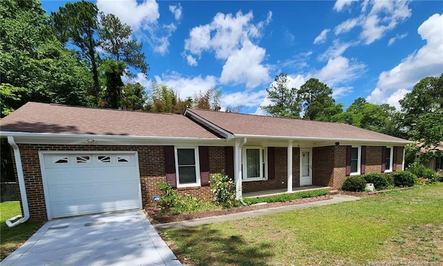1519 Palmer Dr, Fayetteville, NC 28303 - ranch-style house featuring an attached garage, brick siding, a porch, a front yard, and driveway