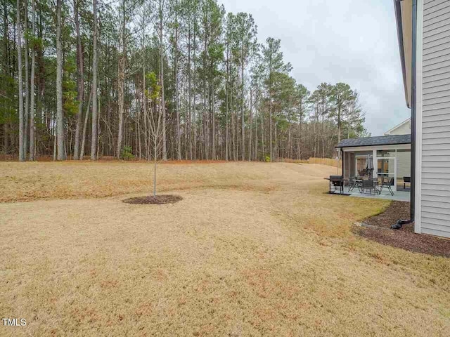 301 Porter Hill Dr, Youngsville, NC 27596 - view of grassy yard featuring a patio area and a forest view