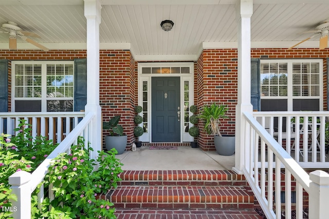 1205 Magnolia Hill Rd, Garner, NC 27529 - entrance to property featuring covered porch, brick siding, and a ceiling fan