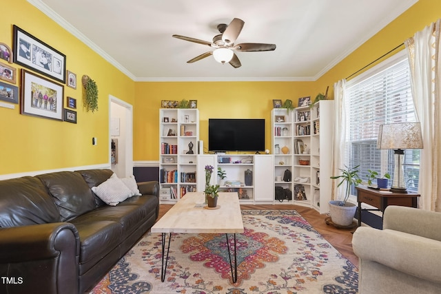 1205 Magnolia Hill Rd, Garner, NC 27529 - living area featuring ceiling fan and crown molding
