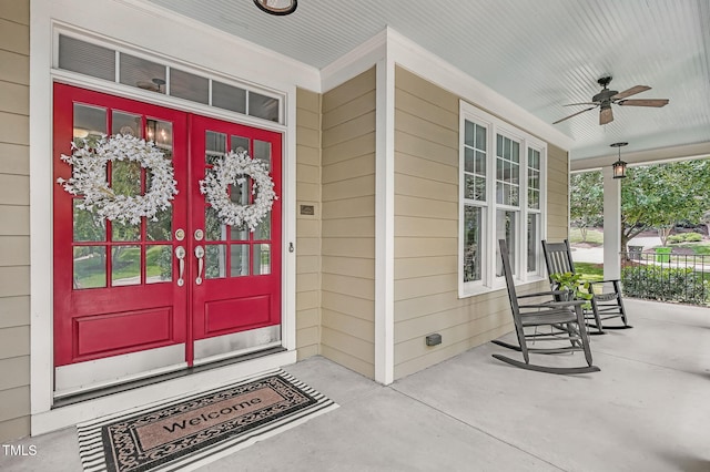 101 Tatum Ct, Holly Springs, NC 27540 - entrance to property featuring covered porch, a ceiling fan, and french doors