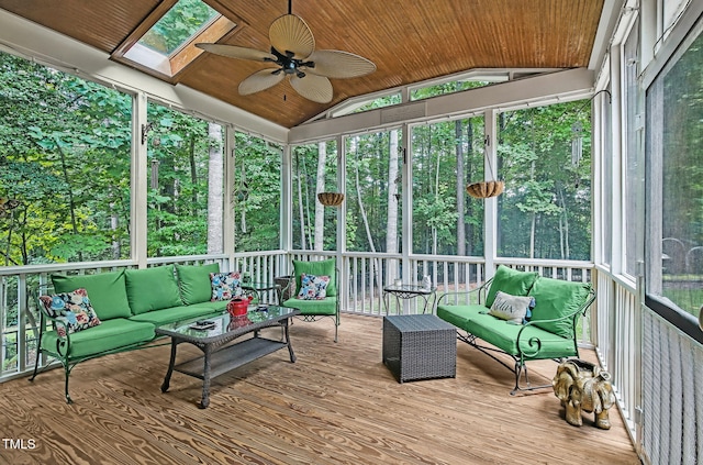 101 Tatum Ct, Holly Springs, NC 27540 - sunroom / solarium featuring an outdoor living space, lofted ceiling, ceiling fan, and a skylight