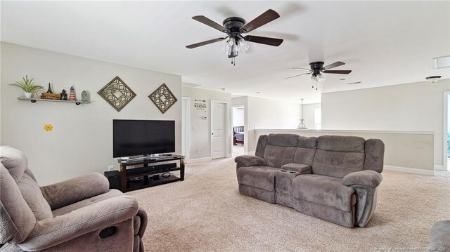 75 Bynum Ct, Carthage, NC 28327 - living room with light colored carpet and ceiling fan