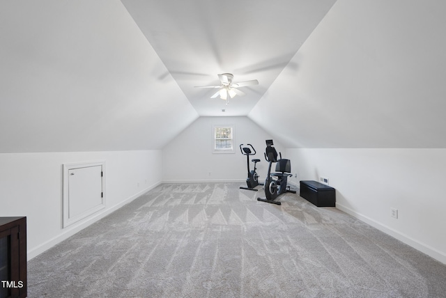 55 Kristopher Woods Dr, Youngsville, NC 27596 - exercise area with ceiling fan, carpet flooring, and lofted ceiling