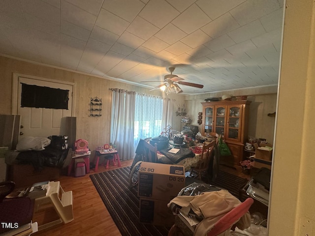 625 Revell Rd, Selma, NC 27576 - bedroom featuring crown molding, wood finished floors, and a ceiling fan