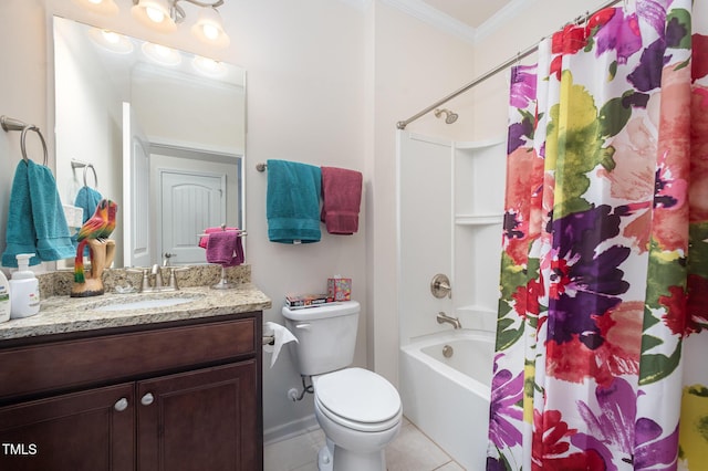 1204 E Rosedale Creek Dr, Durham, NC 27703 - full bathroom with ornamental molding, vanity, shower / bath combo with shower curtain, and tile patterned floors
