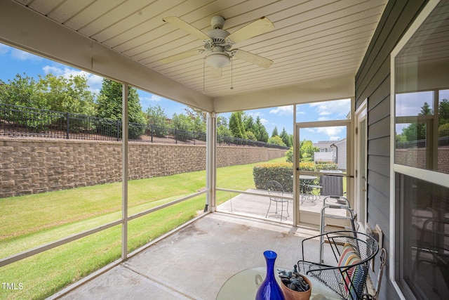 1204 E Rosedale Creek Dr, Durham, NC 27703 - unfurnished sunroom with a ceiling fan