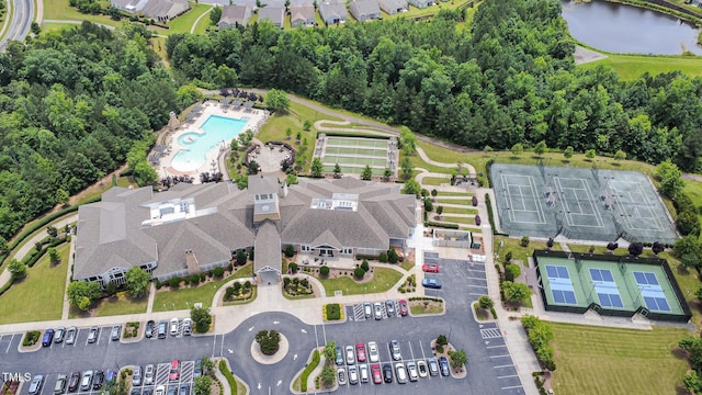 1204 E Rosedale Creek Dr, Durham, NC 27703 - aerial overview of property's location featuring a pool area and a nearby body of water