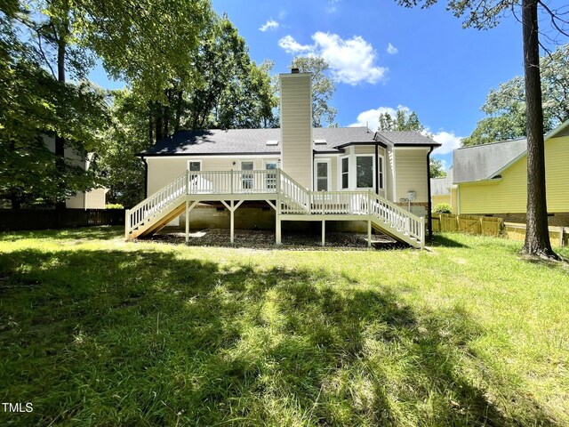 5 Sue Ann Ct, Durham, NC 27704 - rear view of house with stairs, a chimney, and a deck