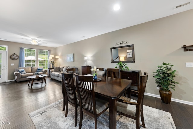 605 Smallwood Dr, Durham, NC 27703 - dining space with a ceiling fan and hardwood / wood-style flooring