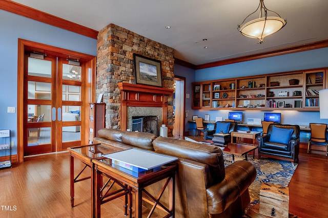 575 Tomkins Loop, Cary, NC 27519 - living room featuring wood finished floors and a large fireplace