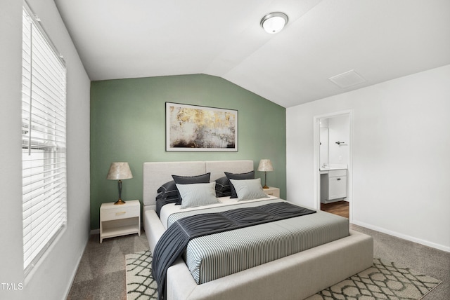 1561 Dorsett Ln, Creedmoor, NC 27522 - bedroom featuring carpet flooring, vaulted ceiling, and ensuite bathroom