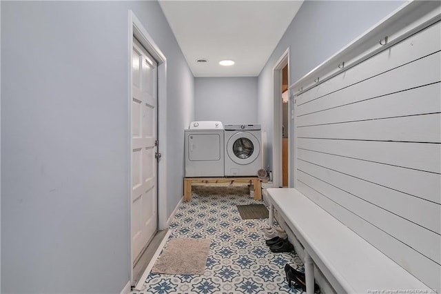 6501 Senator Dr, Fayetteville, NC 28304 - washroom featuring independent washer and dryer and recessed lighting
