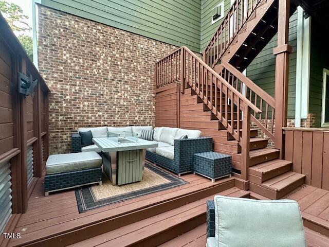 1113 Bexley Hills Bnd, Apex, NC 27502 - deck featuring an outdoor hangout area and stairway