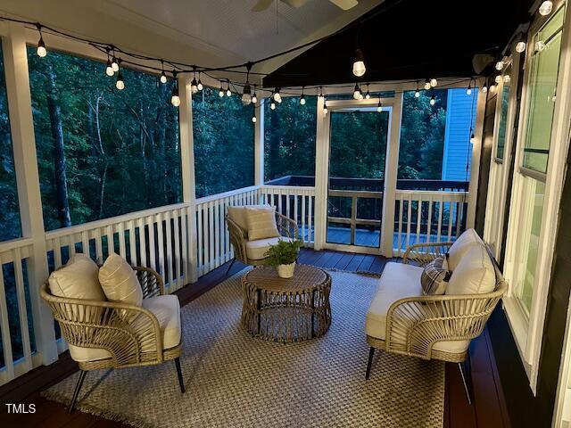 1113 Bexley Hills Bnd, Apex, NC 27502 - sunroom featuring a ceiling fan