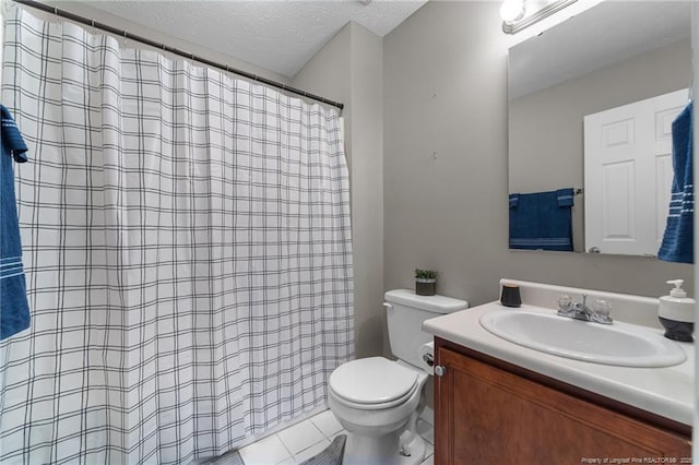 159 Falling Leaf Dr, Raeford, NC 28376 - bathroom featuring vanity, a textured ceiling, tile patterned flooring, and curtained shower