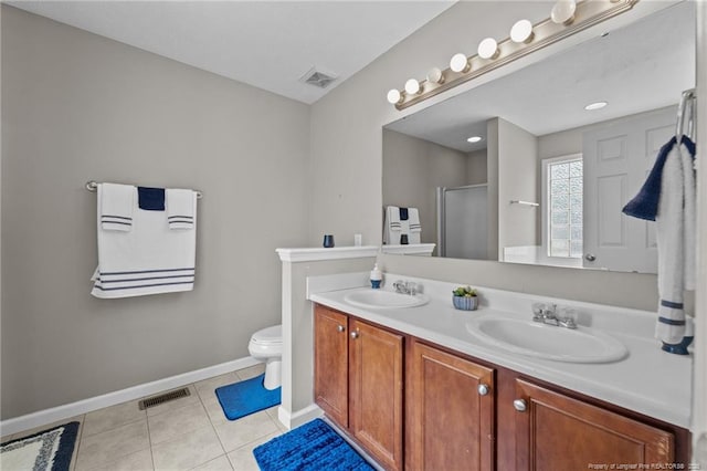 159 Falling Leaf Dr, Raeford, NC 28376 - full bathroom featuring double vanity, a shower with door, and tile patterned floors