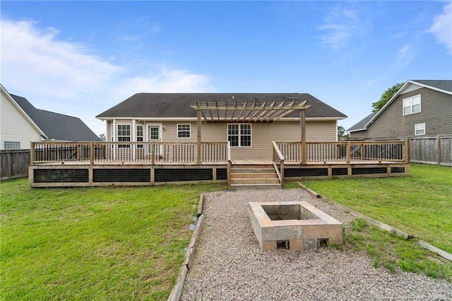 159 Falling Leaf Dr, Raeford, NC 28376 - rear view of house featuring a pergola, a fenced backyard, and a deck