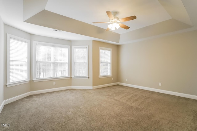 165 Sutherland Dr, Franklinton, NC 27525 - unfurnished room with light colored carpet, a ceiling fan, a tray ceiling, and healthy amount of natural light