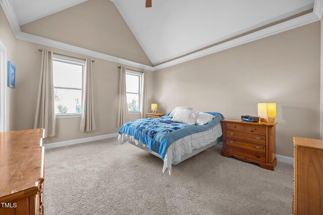 80 Scarlet Bell Dr, Youngsville, NC 27596 - carpeted bedroom with lofted ceiling, a ceiling fan, and crown molding