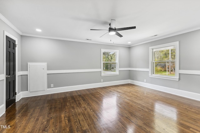 1112 Lakeside Dr NW, Wilson, NC 27896 - unfurnished room featuring a ceiling fan, crown molding, wood finished floors, and recessed lighting