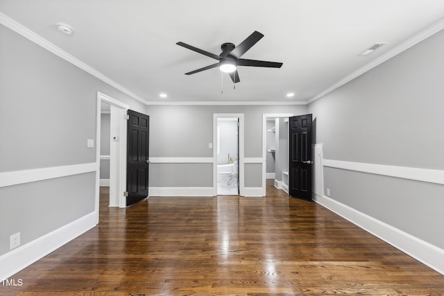 1112 Lakeside Dr NW, Wilson, NC 27896 - empty room featuring ceiling fan, a smoke detector, wood finished floors, crown molding, and recessed lighting