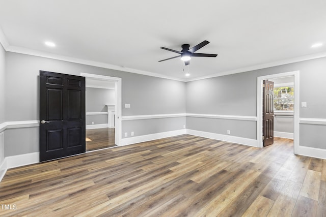 1112 Lakeside Dr NW, Wilson, NC 27896 - empty room with ceiling fan, wood finished floors, recessed lighting, and ornamental molding