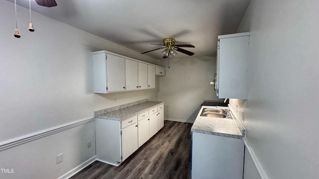 132 Carriage House Trl, Garner, NC 27529 - kitchen with a ceiling fan, dark wood finished floors, and light countertops