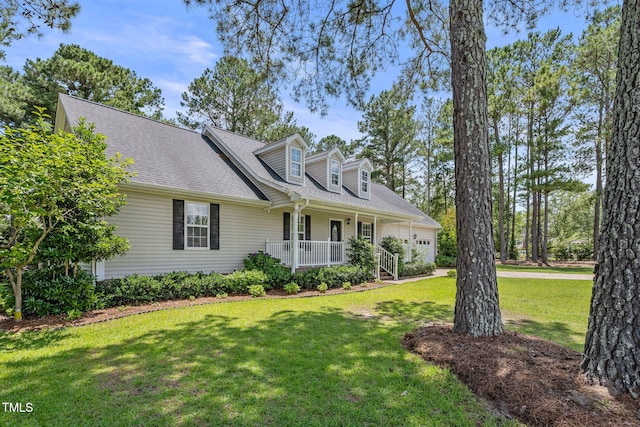 3109 Gold Dust Ln, Willow Springs, NC 27592 - cape cod home featuring a porch, a garage, a front lawn, and a shingled roof