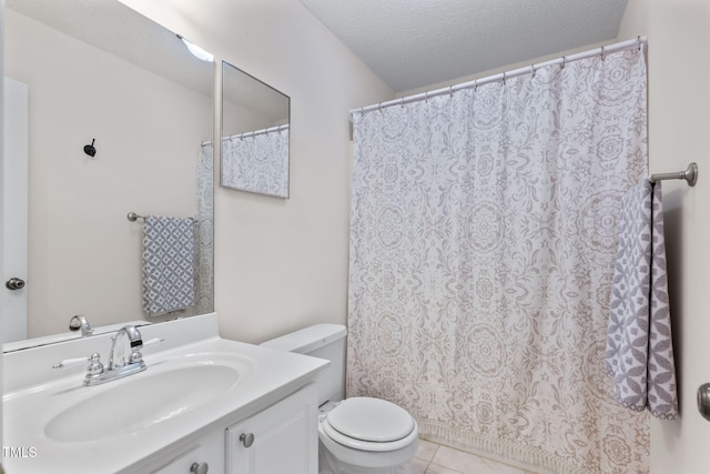 3109 Gold Dust Ln, Willow Springs, NC 27592 - full bathroom with vanity, tile patterned flooring, a textured ceiling, and a shower with curtain