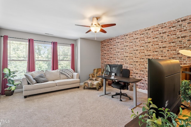 1413 Lily Creek Dr, Cary, NC 27518 - carpeted office space with a ceiling fan and brick wall