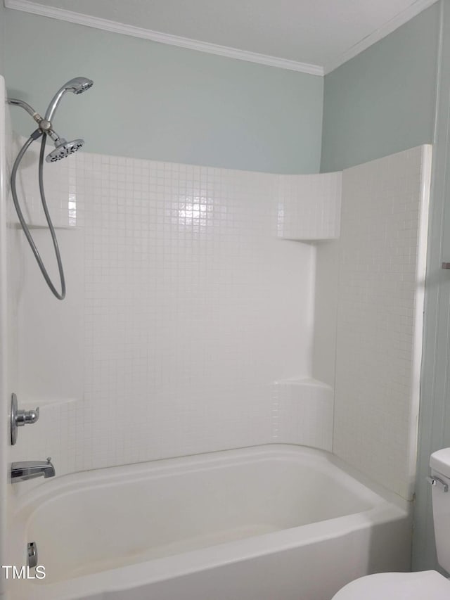 411 W Raleigh St, Siler City, NC 27344 - bathroom with ornamental molding and bathtub / shower combination